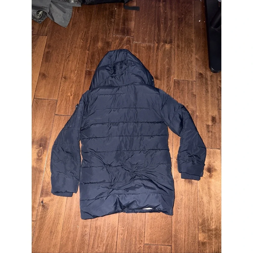 Abercrombie Kids navy blue puffer shepherd jacket With Hood Size 9/10 Used - Picture 2 of 6